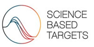 Het officiële logo van Science Based Targets, met een rond lettertype dat bestaat uit temperatuurlijnen en zwarte tekst op een witte achtergrond.